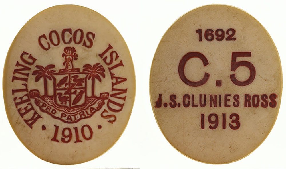 Австралия, Кокосовые острова (Килинг), 5 центов из иворина, 1913 год. 