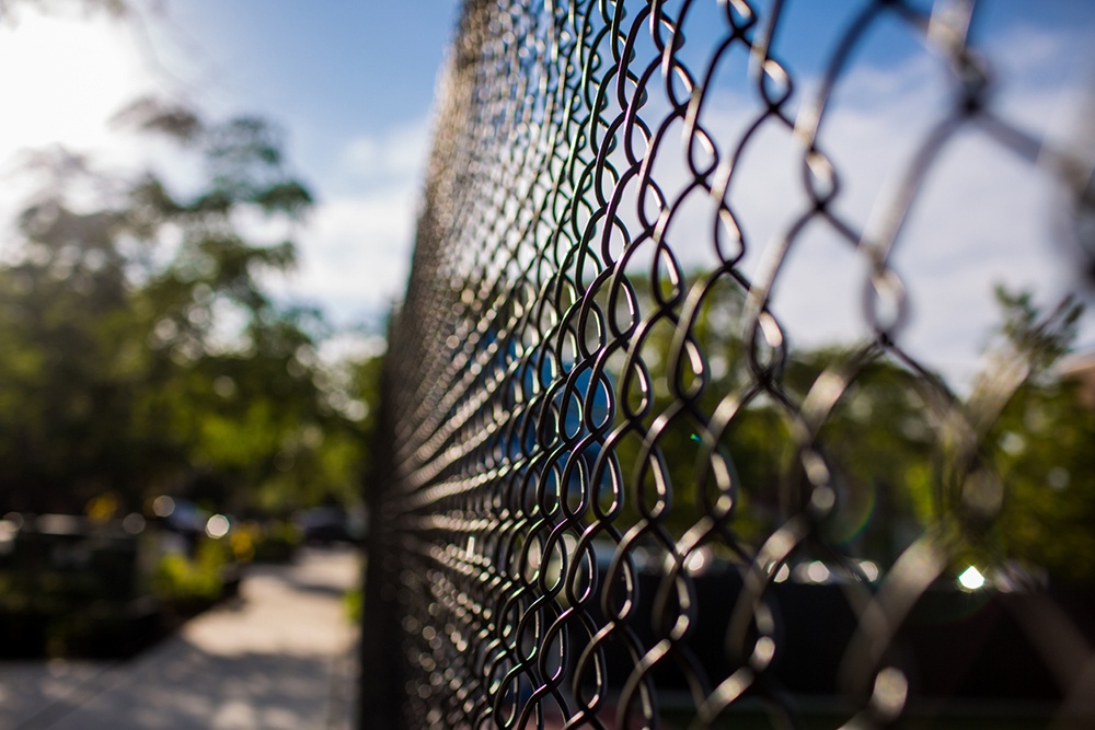 Новый забор черного цвета из сетки-рабицы