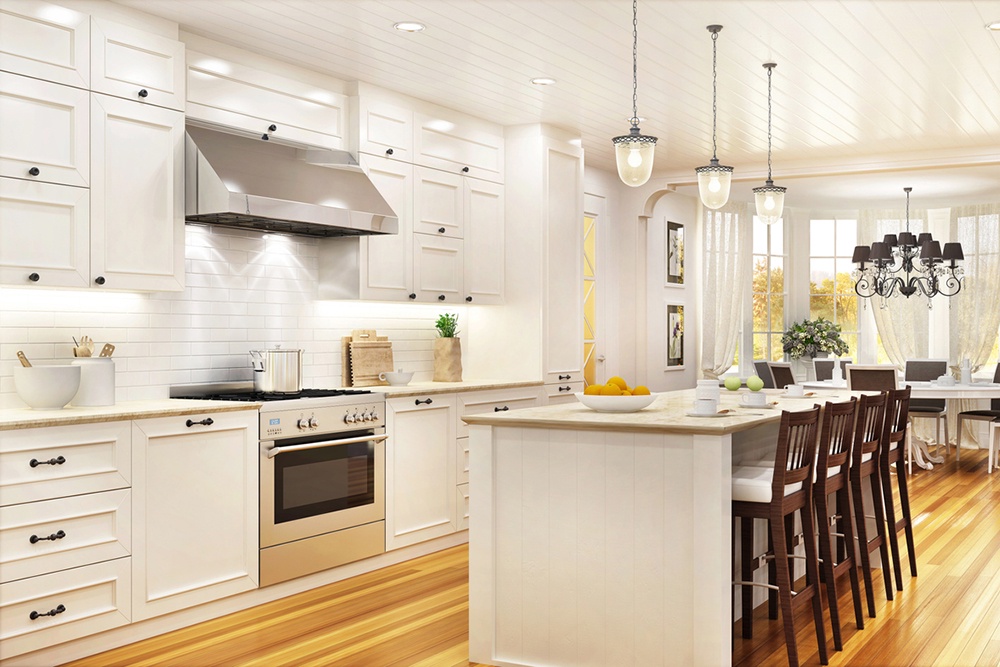 Красивая белая кухня.