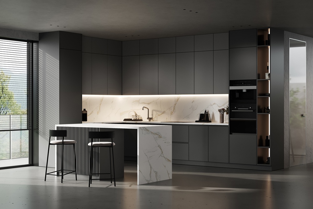 Современная кухня в сером цвете