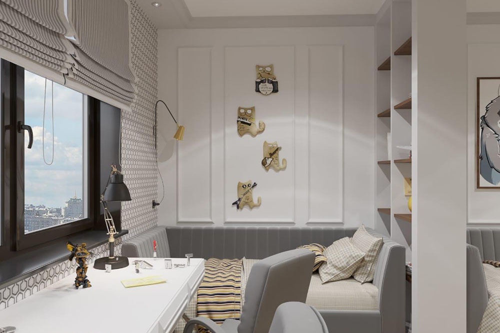 Зонирование детской комнаты с помощью стеллажей