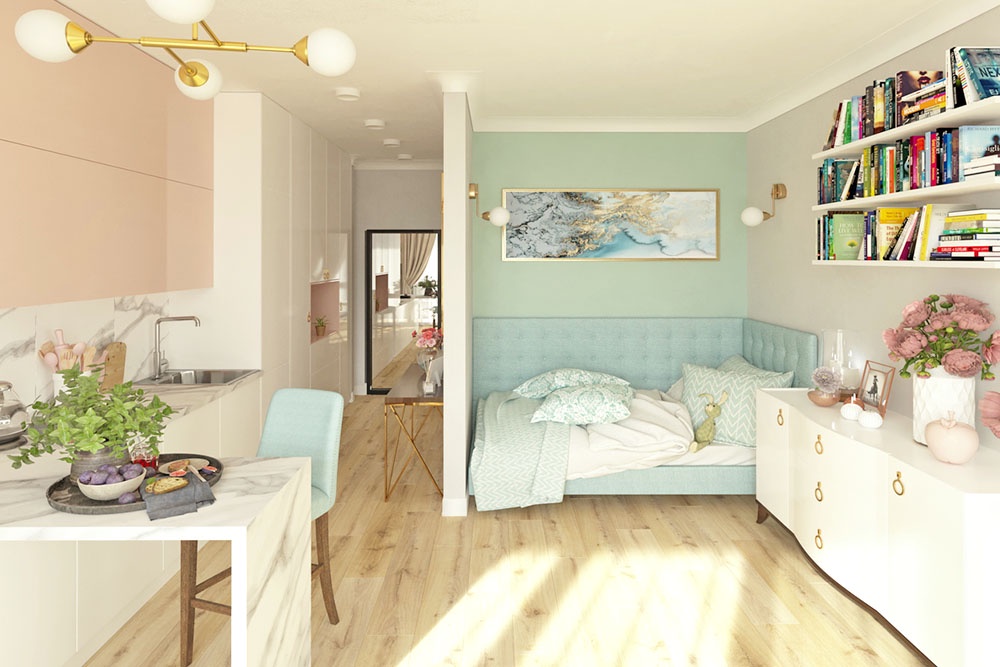 Детская комната и кухня в одной зоне