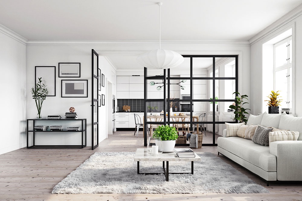 Стеклянная перегородка в квартире студии