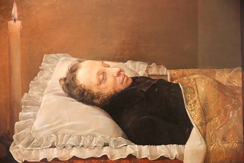 К. А. Алексеевич. Александр Пушкин на смертном одре. 1837. Всероссийский музей А. С. Пушкина.