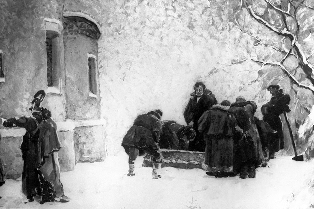 В. Ф. Федоров. Похороны Пушкина в Святогорском монастыре. 1936 г. Государственный музей-заповедник А. С. Пушкина "Михайловское".