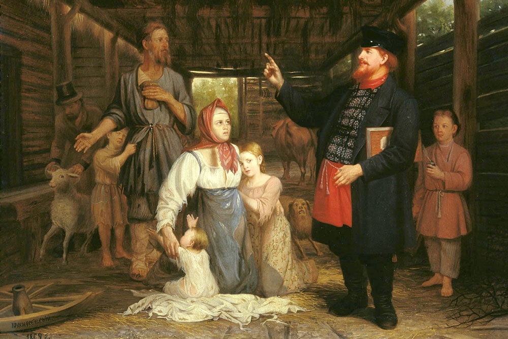 А.А. Красносельский. Сбор недоимок. 1869 г. Из собрания Вольского краеведческого музея.