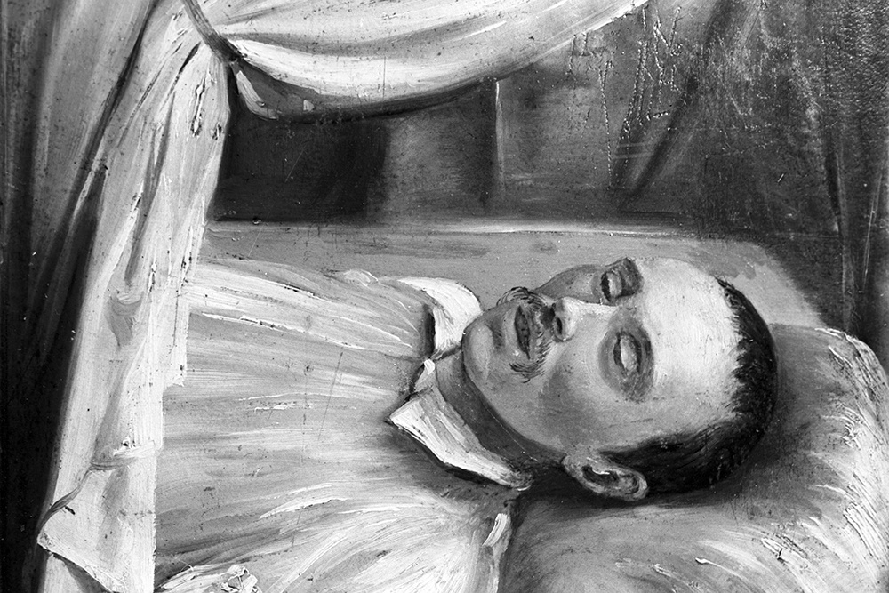 Рисунок с изображением умершего Лермонтова "М.Ю. Лермонтов на смертном одре". Автор Роберт Шведе