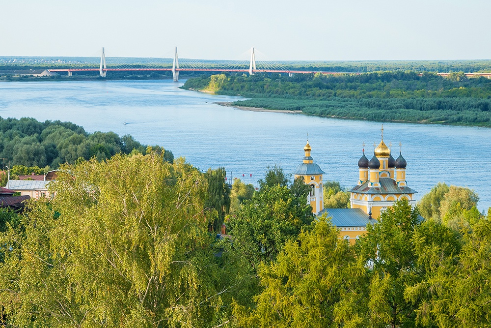 Река Ока, Муромский вантовый мост и Николо-Набережная церковь.