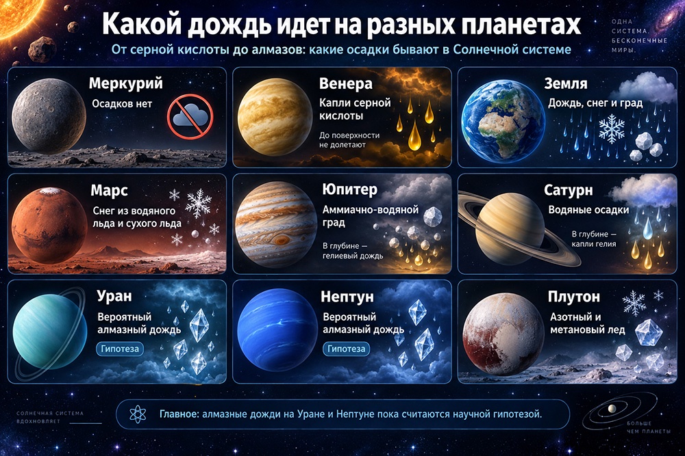 Инфографика: какой дождь идет на разных планетах.