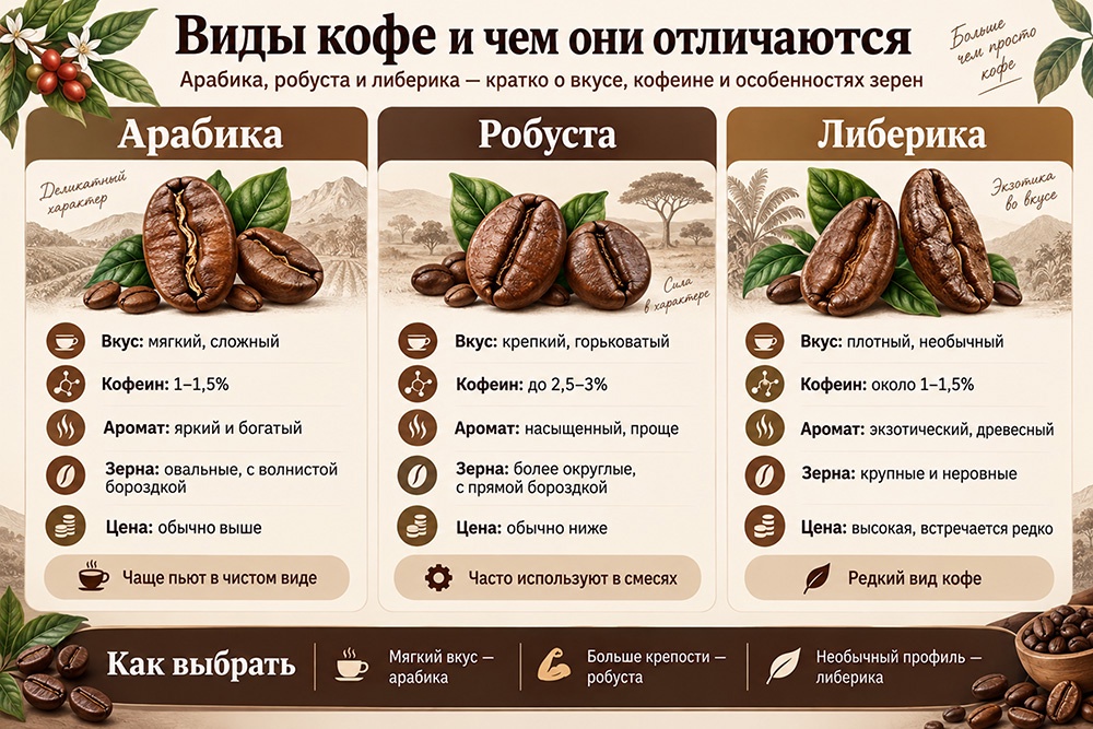 Инфографика: виды кофе и чем они отличаются.