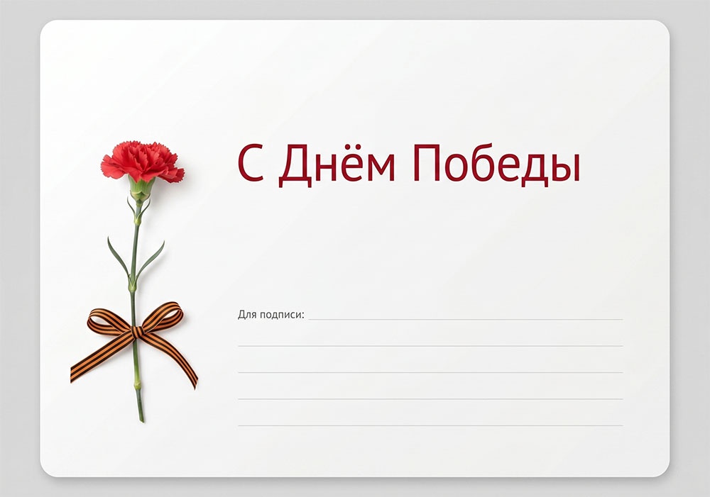 Лаконичная открытка с полем для текста - для печати ко Дню Победы.