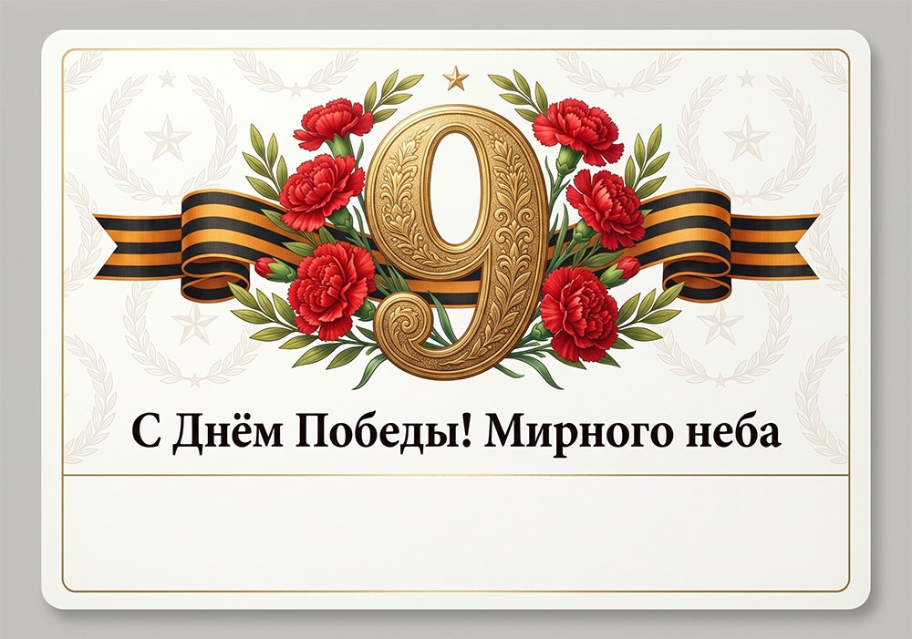 Красивая поздравительная открытка для печати - к 9 Мая, с текстом.