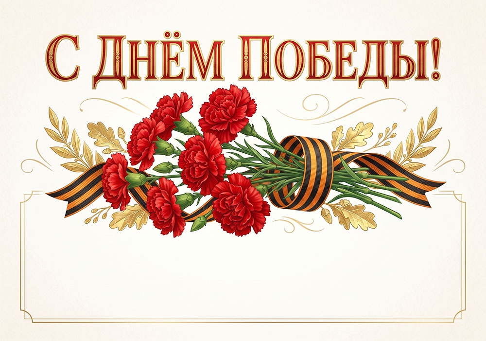 Открытка для печати ко Дню Победы - с рамкой для текста поздравлений.