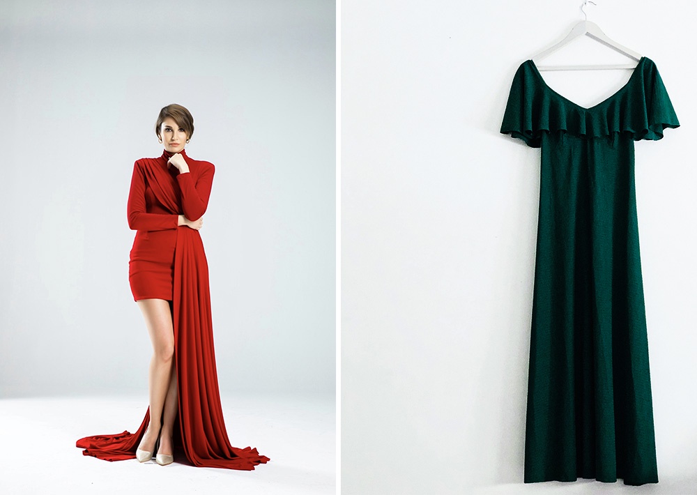 платья на новый год алого и изумрудного цветов