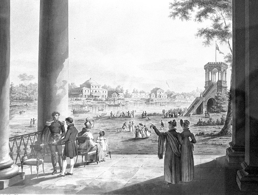 М. Воробьев. Петербург. Гулянье на Крестовском острове. 1819 год. Всероссийский музей А. С. Пушкина.