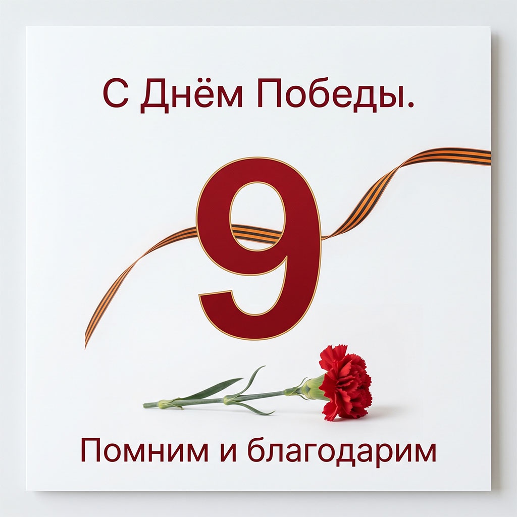 Открытка с Днем Победы: георгиевская лента и красная гвоздика. Открытки на 9 мая для ветеранов и солдат.