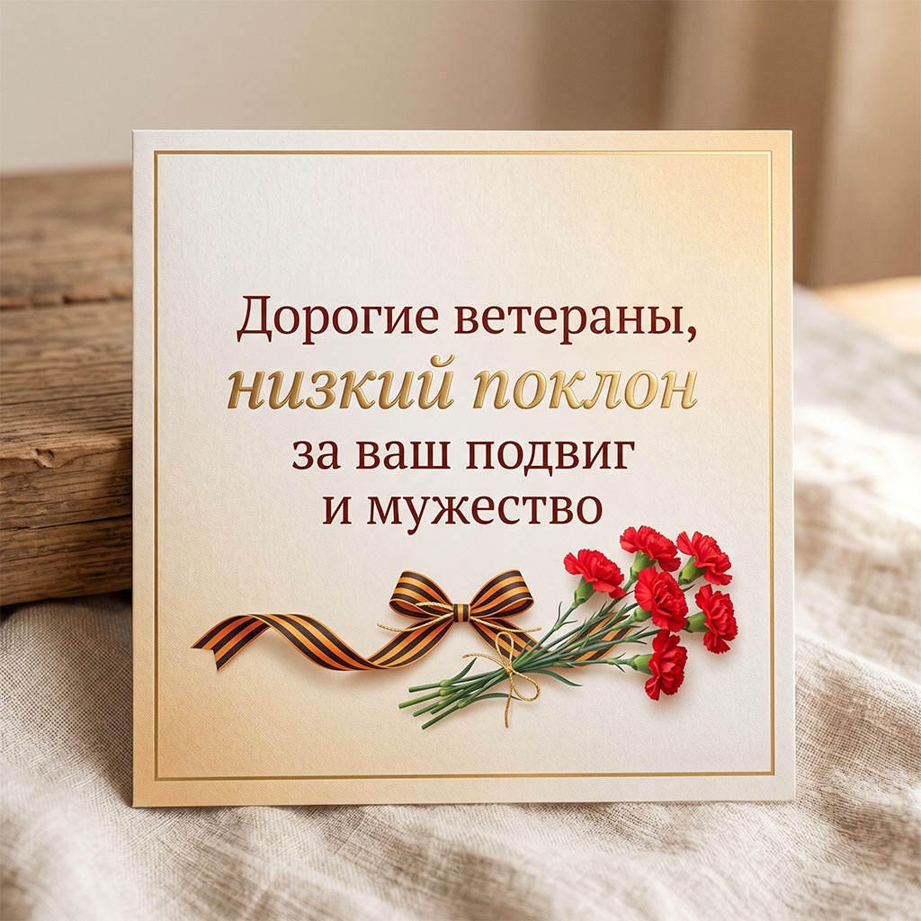 Лаконичная открытка с искренними словами - поздравление ветеранов с Днем Победы.