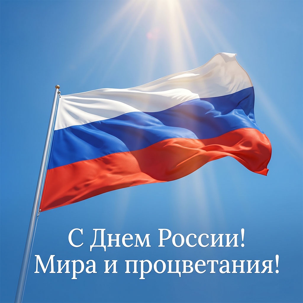 Открытки с Днем России: российский флаг на фоне голубого неба. Официальные поздравления.
