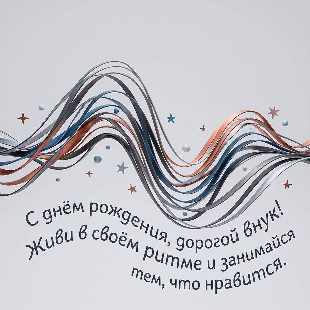 Абстрактная открытка с текстом "С днем рождения, дорогой внук! Живи в своем ритме и занимайся тем, что нравится".
