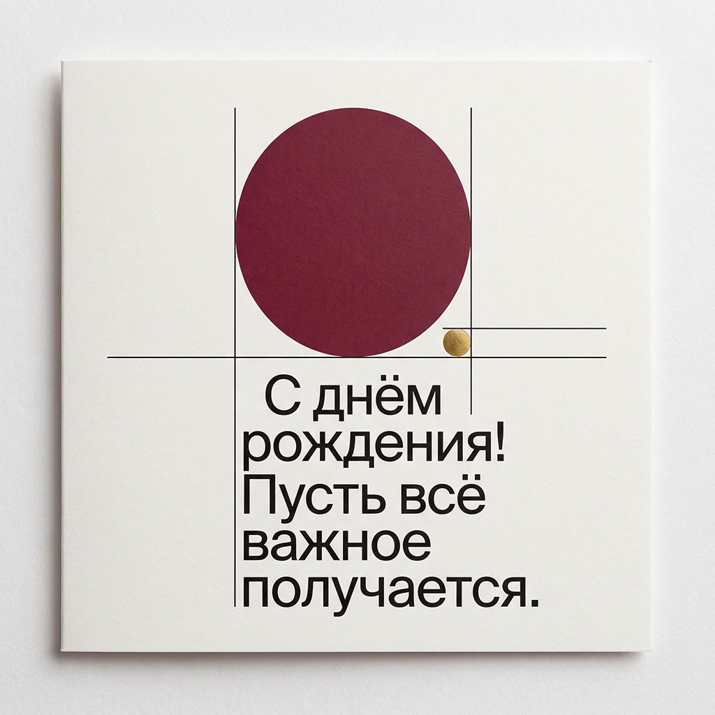 Стильная открытка с геометрическим рисунком и текстом "С днем рождения! Пусть все важное получается".