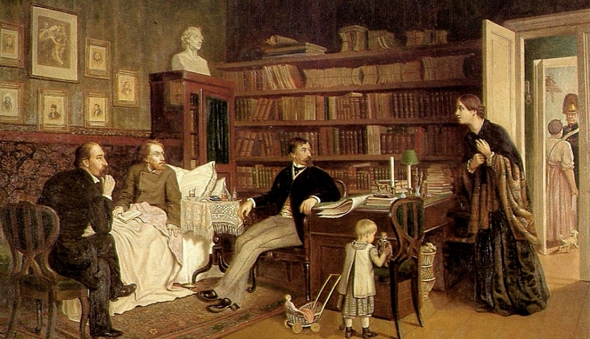 А. Наумов. Белинский перед смертью (Некрасов и Панаев у больного Белинского). 1883