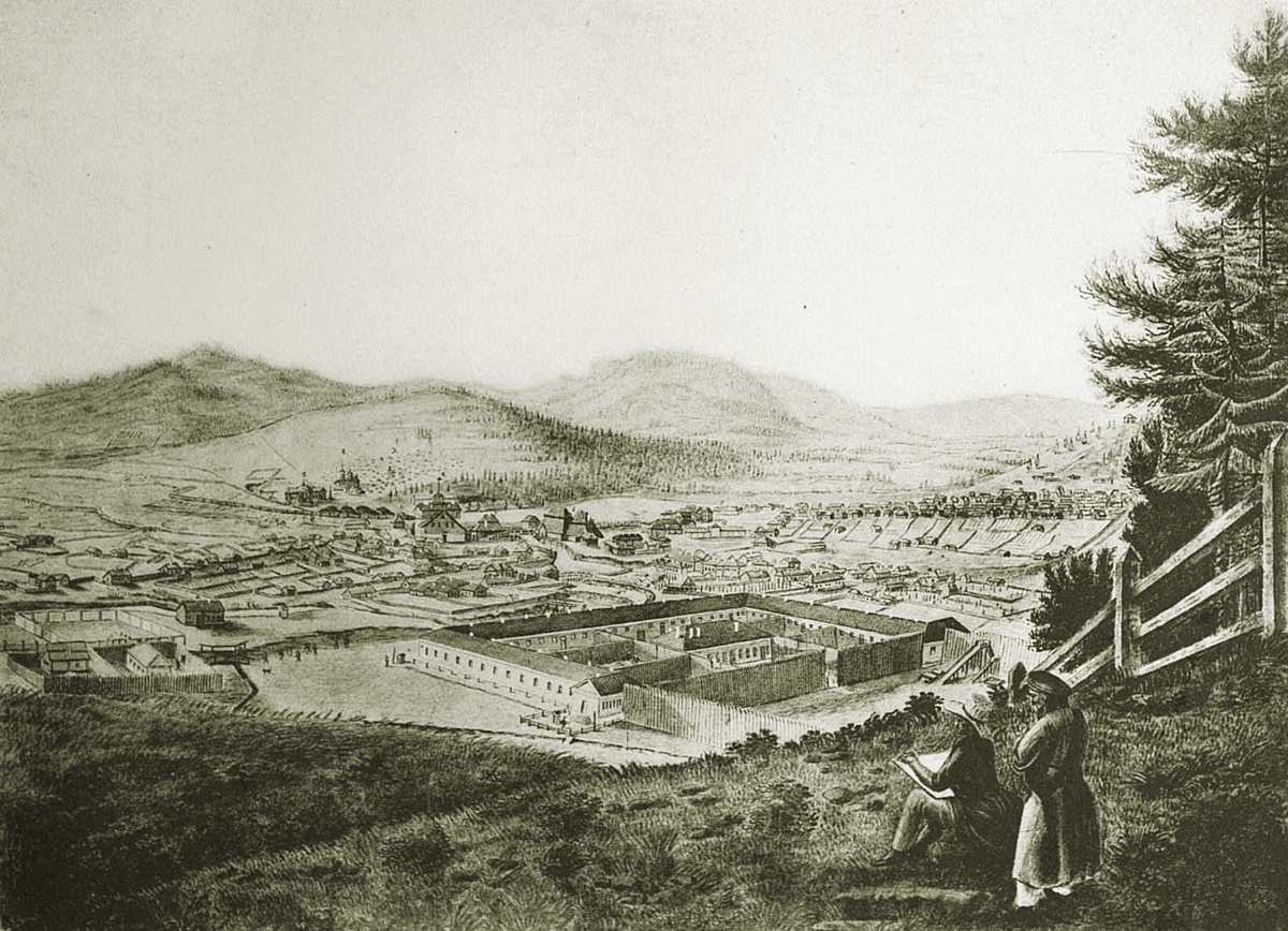 Петровский завод - место заключения декабристов. Из альбома "Декабристы. 86 портретов, вид Петровского завода и 2 бытовых рисунка того времени". 1906