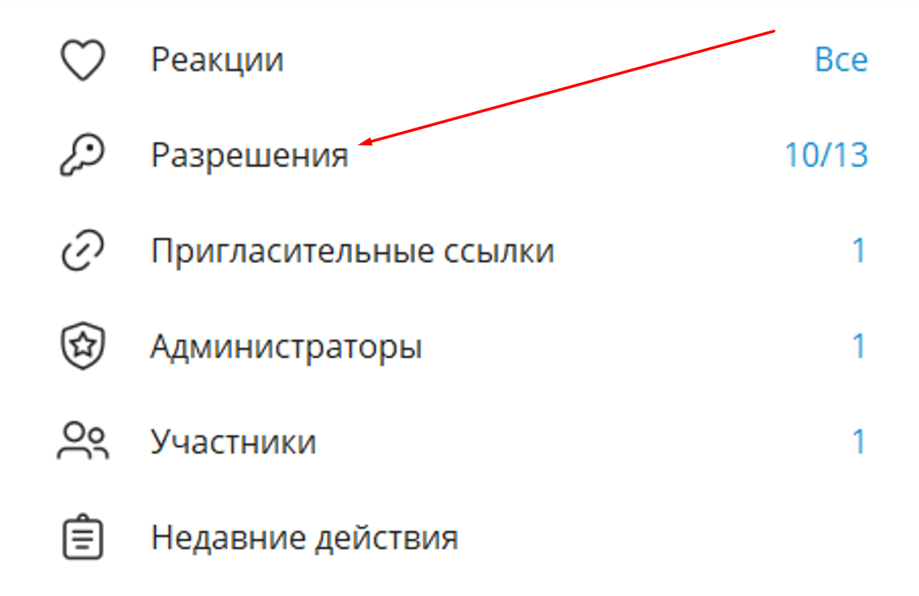 Разрешения группы ТГ-канала на ПК