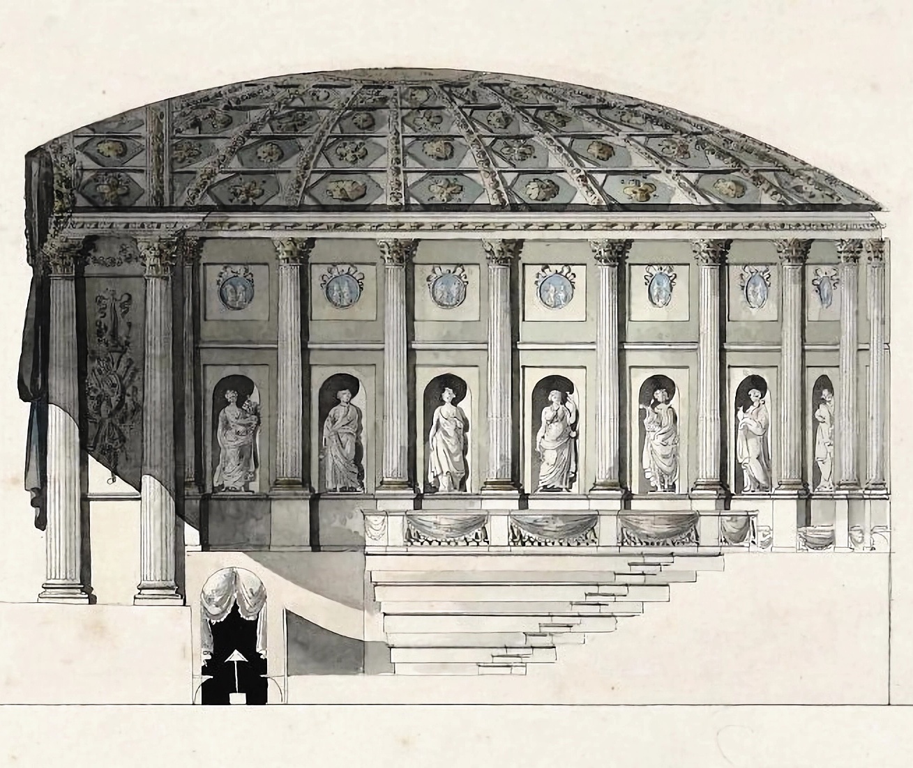Ф. Кампорези. Продольный разрез зрительного зала Останкинского театра. 1791-1792
