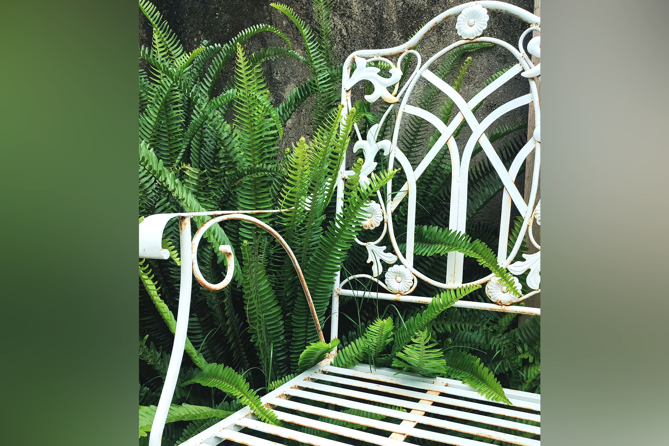 кованая мебель в саду скамья