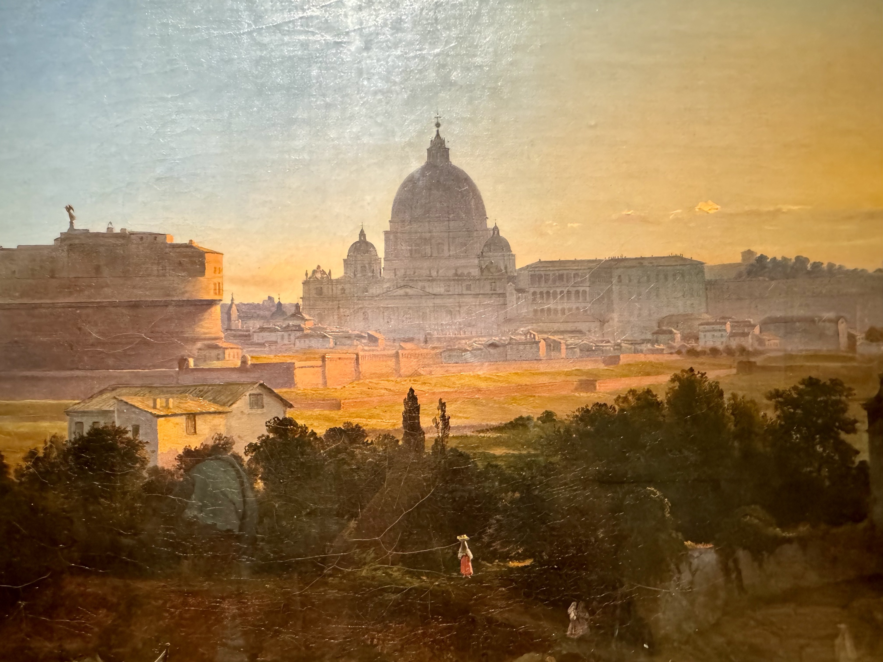 Василий Раев. Рим вечером. Вид на замок Св. Ангела и собор Св. Петра. 1843