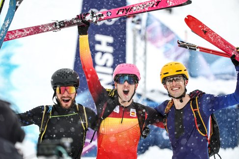 Никита Филиппов (Россия) (серебро), Ориоль Кардона Коль (Испания) (золото) и Тибо Ансельме (Франция) (бронза) (слева направо) после соревнований.