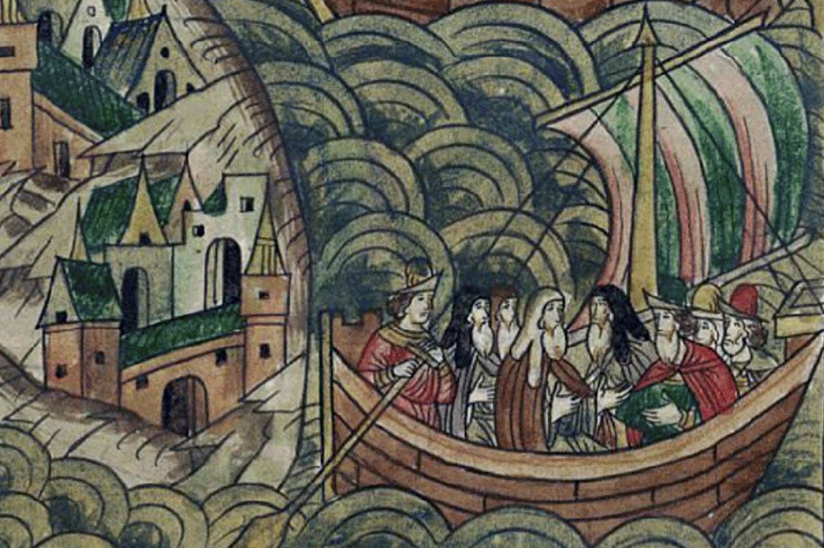 Путешествие митрополита Пимена в Царьград. 1489 г. Миниатюра Летописного свода XVI века. Фрагмент