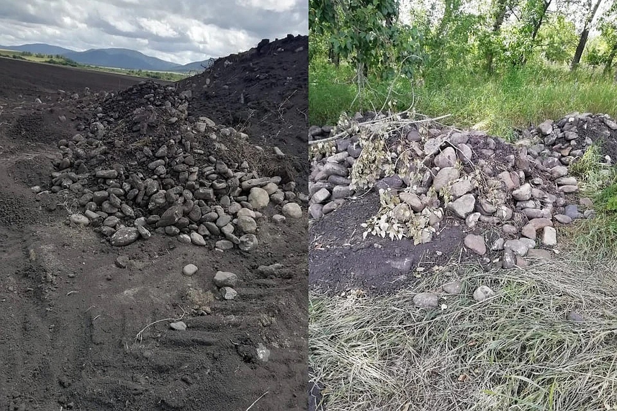 Курганы разрушены: их перепахали, камни сгребли в кучи. Курганы разрушены: их перепахали, камни сгребли в кучи.