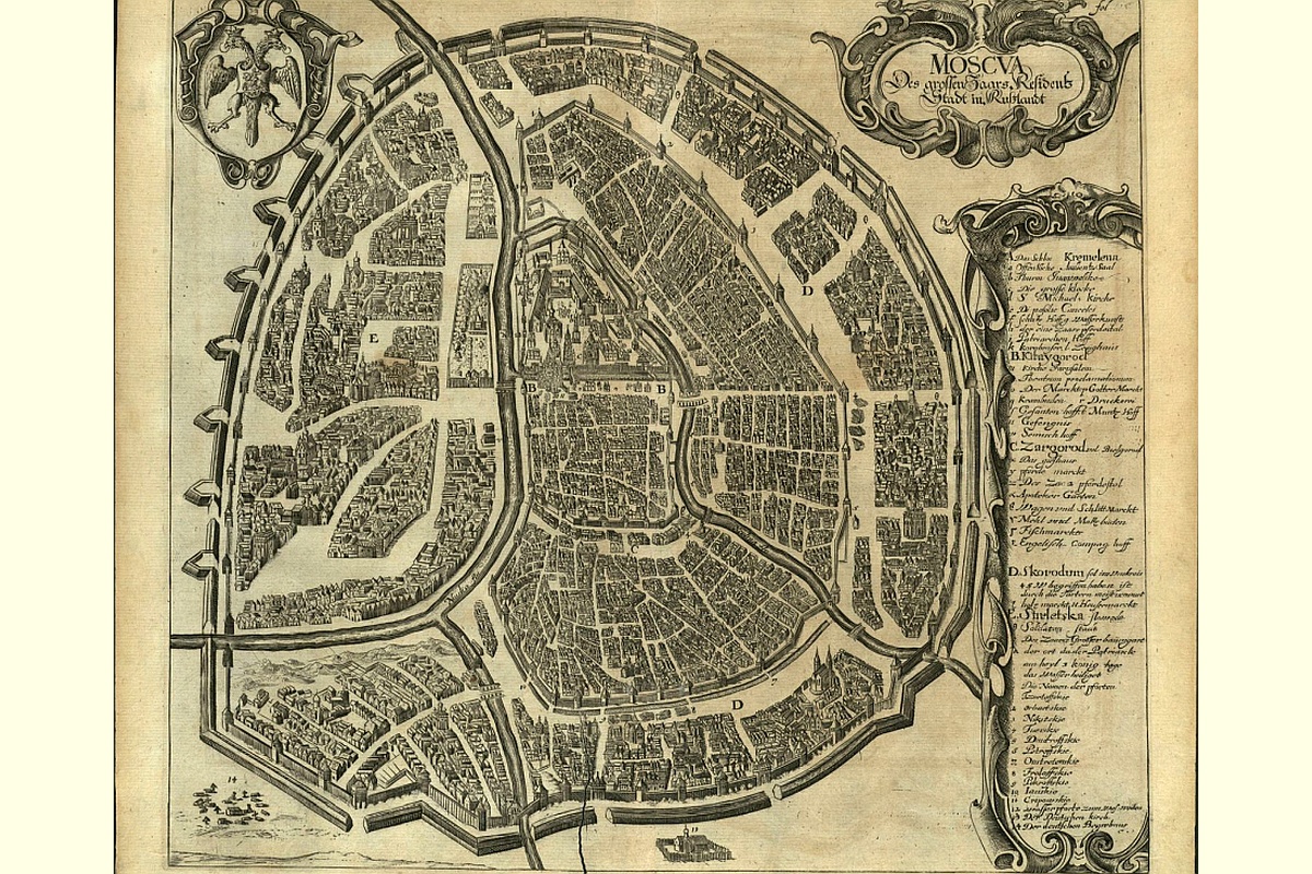 План Москвы из книги "Путешествие в Персию и Московское царство" Адама Олеария, напечатанной в 1656 году. План Москвы из книги "Путешествие в Персию и Московское царство" Адама Олеария, напечатанной в 1656 году.