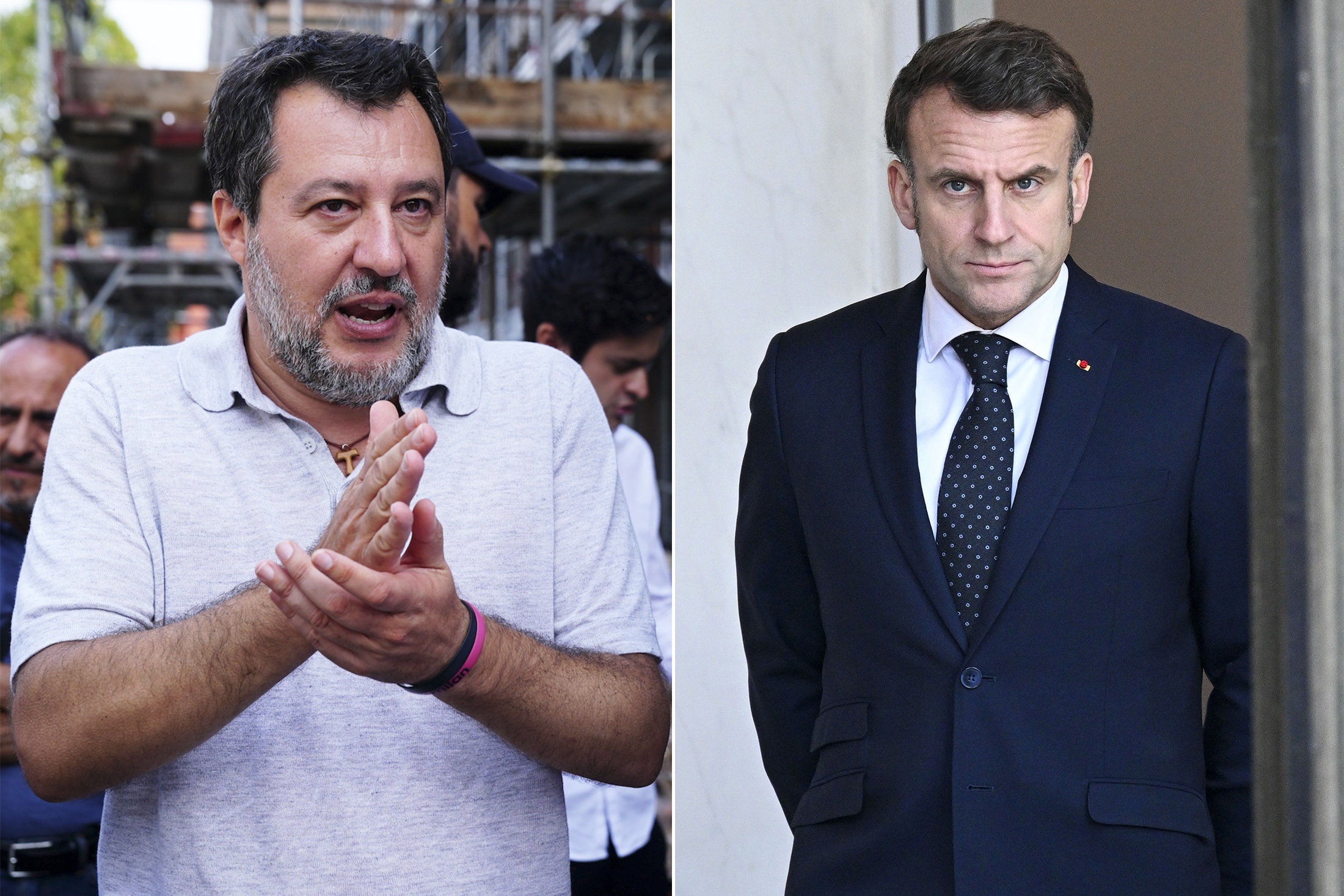 Вице-премьер Италии Маттео Сальвини (слева) не хочет, в отличие от президента Франции Эмманюэля Макрона, посылать солдат на Украину.
