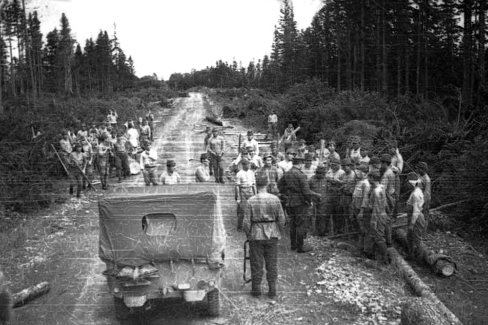 Японские военнопленные на дорожных работах.