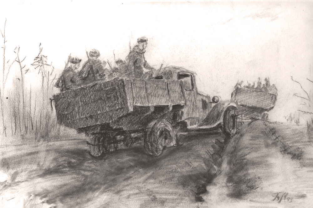 Художник Борис Неменский. С колеи на колею. Смоленское направление. Вязьма. 1942 год.