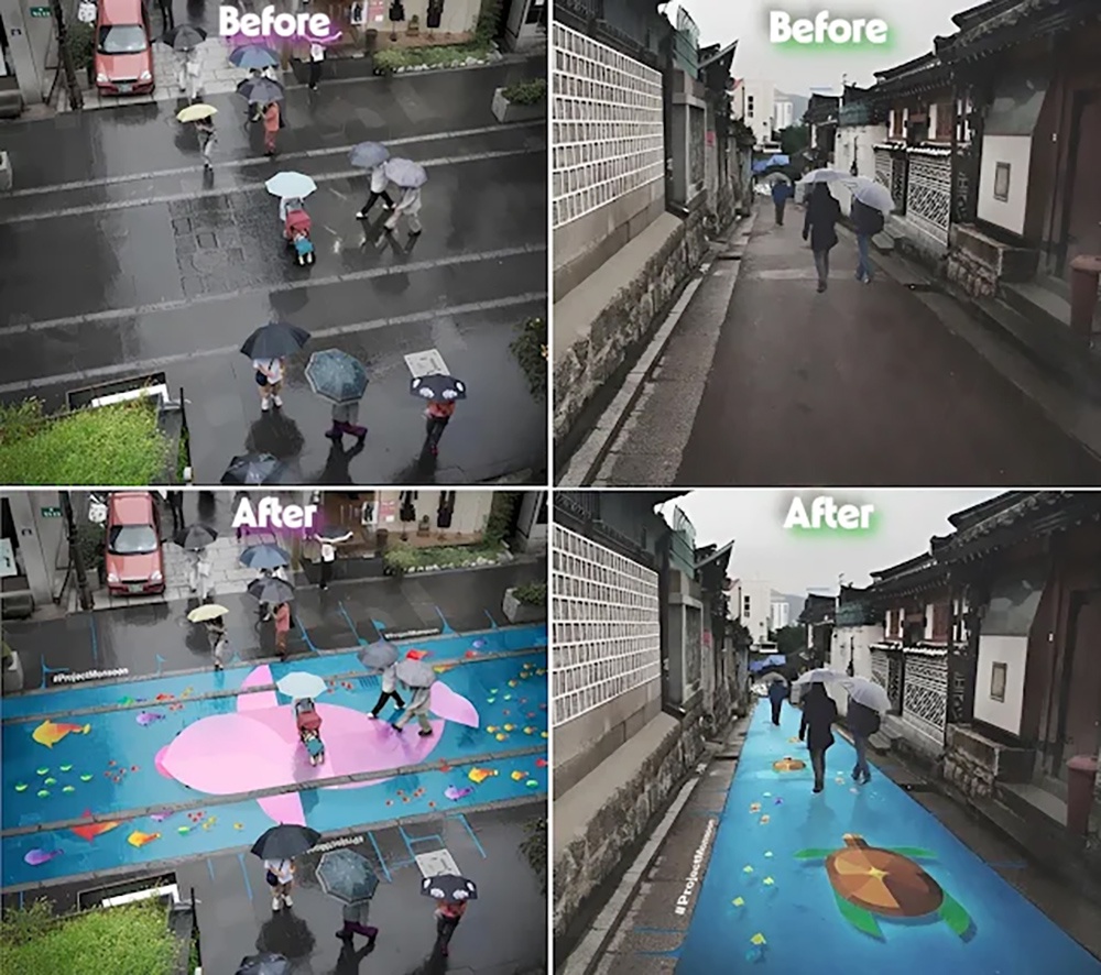 Под дождем на асфальте проявляются яркие цветные рисунки. Под дождем на асфальте проявляются яркие цветные рисунки.