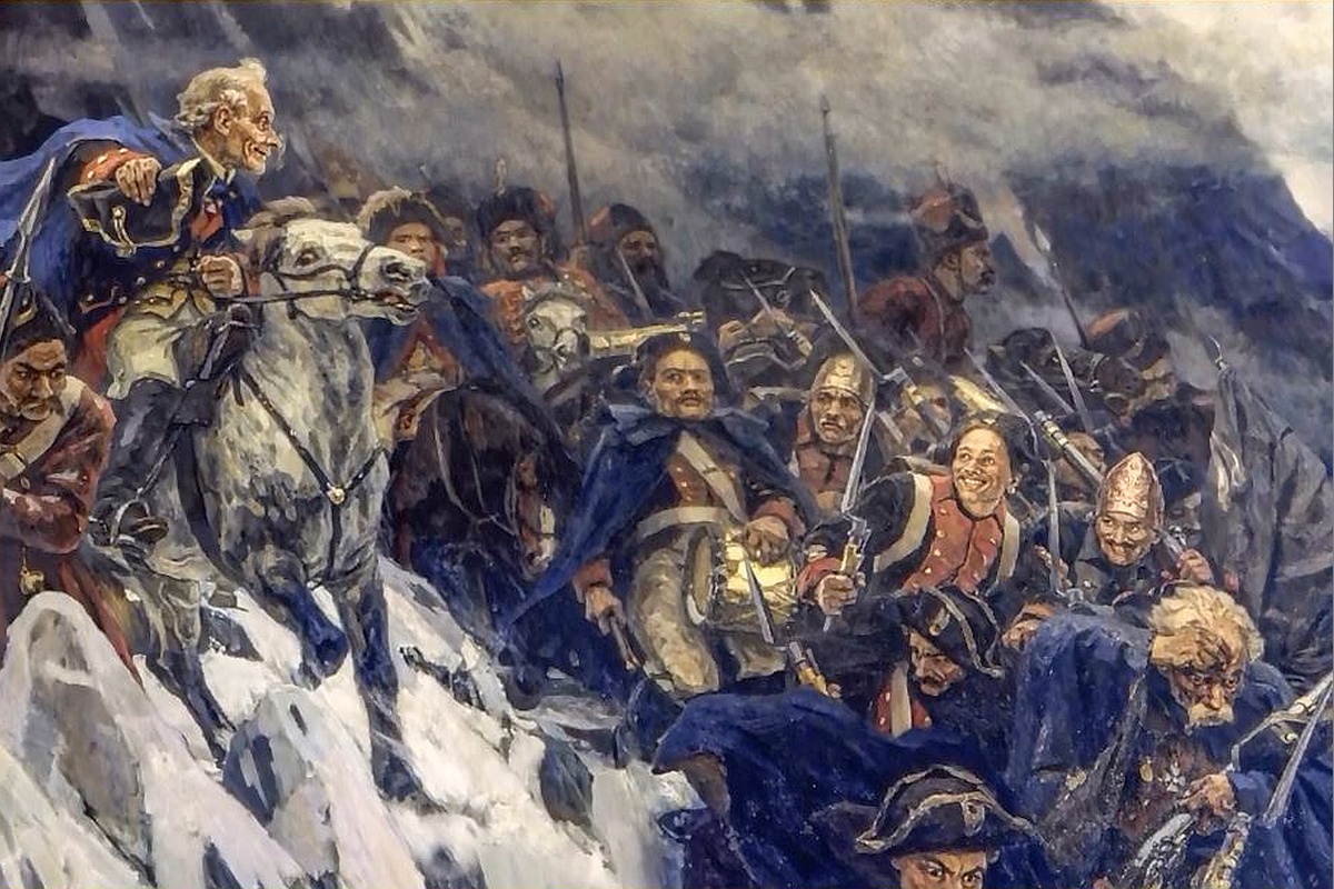 "Переход Суворова через Альпы" - фрагмент картины Василия Сурикова, написанной в 1899 году.
