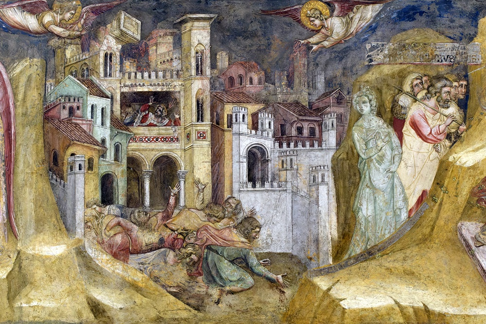 Фрагмент фрески Гварьенто ли Арпо с изображением сцен из Ветхого Завета - разрушения Содома и Гоморры и бегства Лота с семьей.