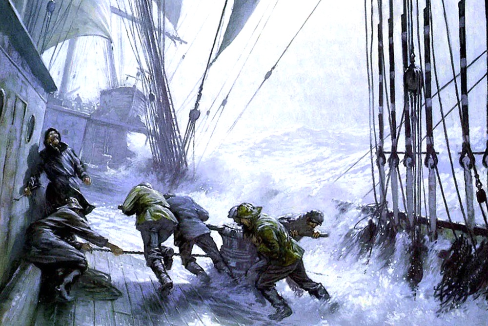 "Подъем верхнего марселя на паруснике "Гэллент"". Джон Майкл Гровс.