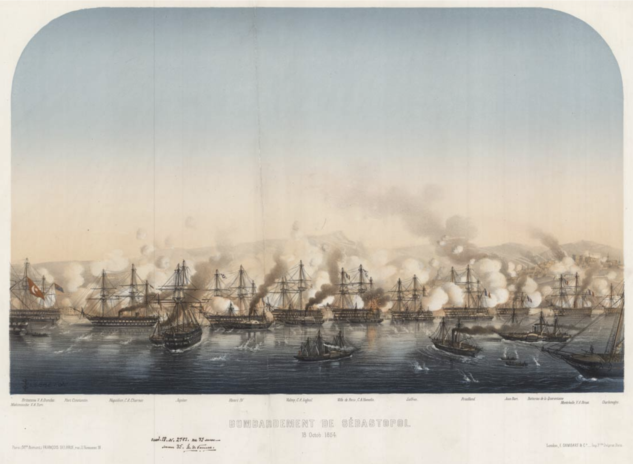 Бомбардировка Севастополя 18 октября 1854 г. 1854-1855 гг.  Цветная литография. Бомбардировка Севастополя 18 октября 1854 г. 1854-1855 гг.  Цветная литография.