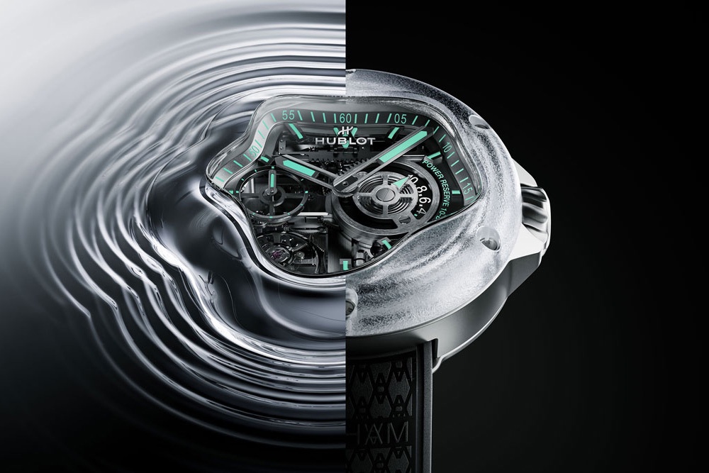 Создатели Hublot MP-17 MECA-10 Arsham Splash Titanium Sapphire вдохновились свойствами воды: текучестью и прозрачностью.