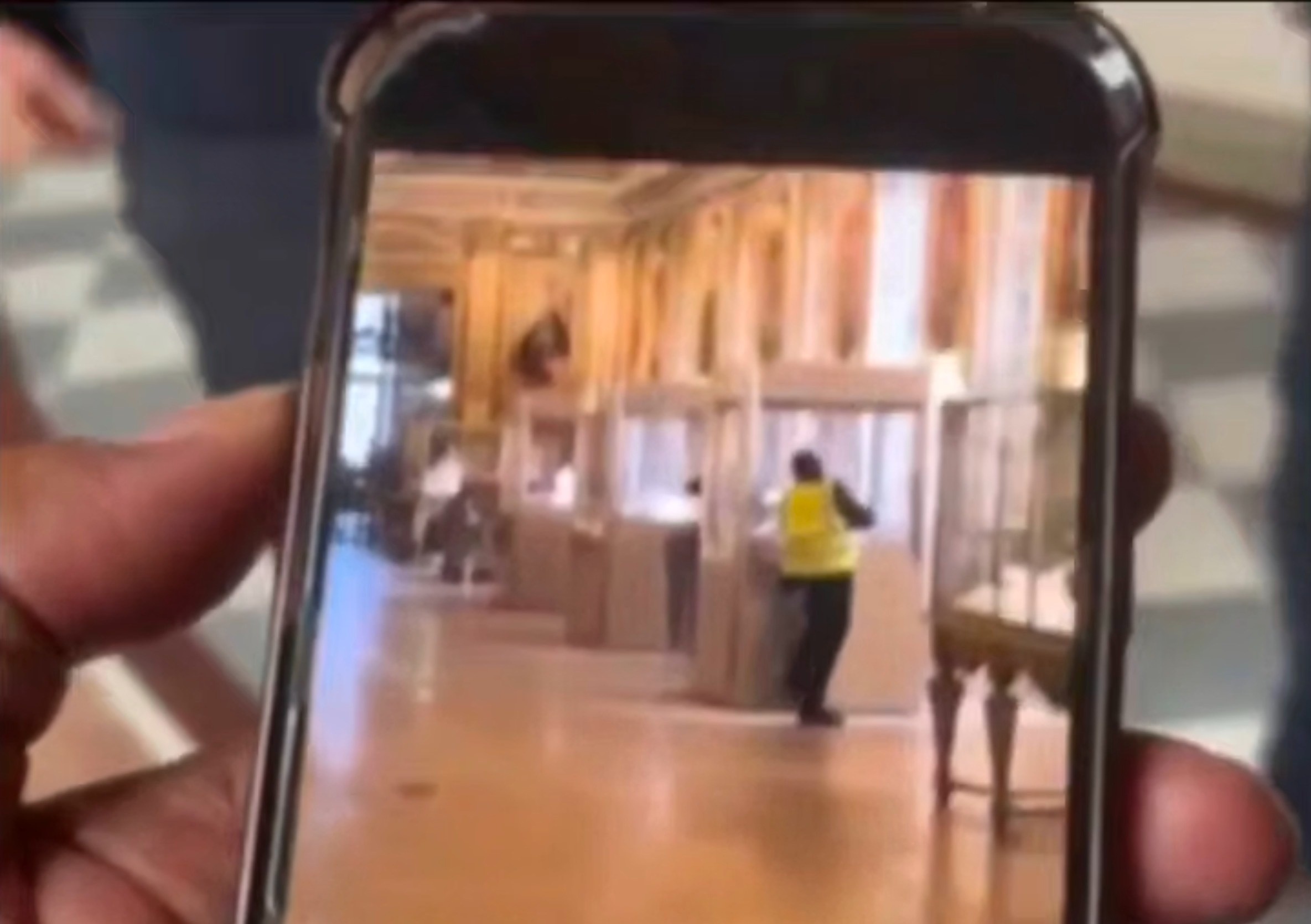 Полиция изучала видеозаписи свидетелей ограбления. На этой преступник вскрывает одну из витрин в Лувре.
