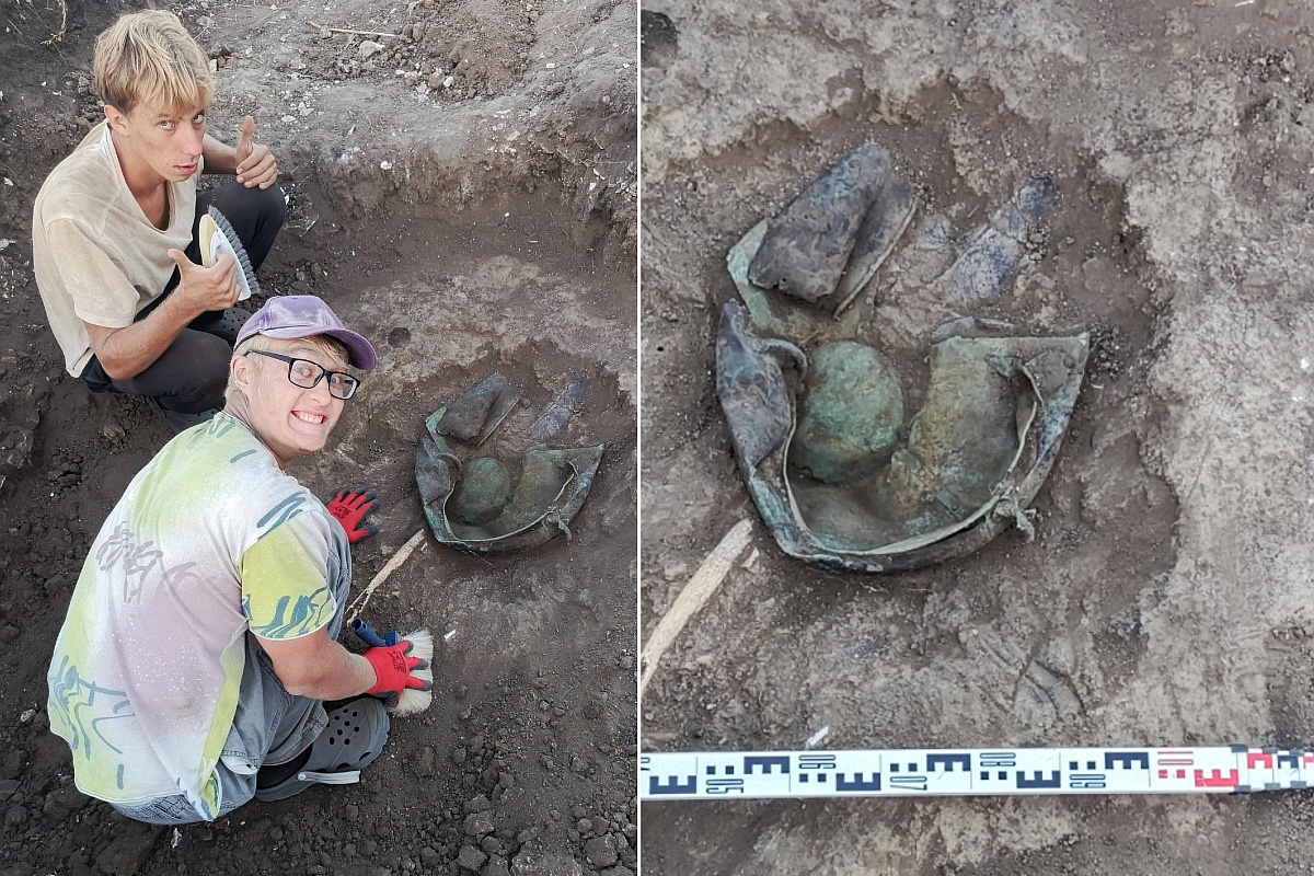 Бронзовый сосуд сильно поврежден, но уже сейчас понятно - вещь редчайшая.