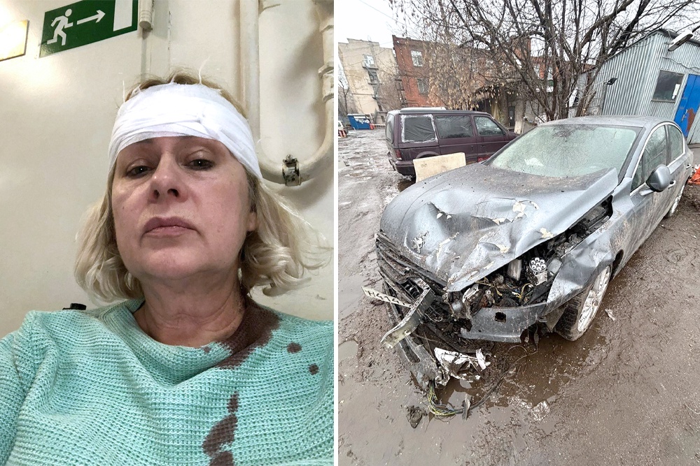 До сих пор неясно, кто должен возместить ущерб жертвам аварии? Ведь виновник пока не установлен. На фото: жена пострадавшего и останки его машины.