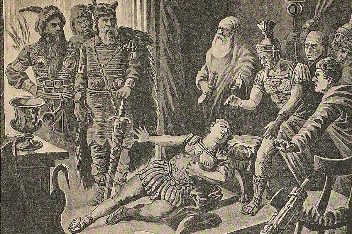 Переговоры закончились вспышкой ярости императора Валентиниана  I - и мгновенной смертью от инсульта. На фото: момент смерти императора на иллюстрации Вильгельма Зона (около 1890 года).