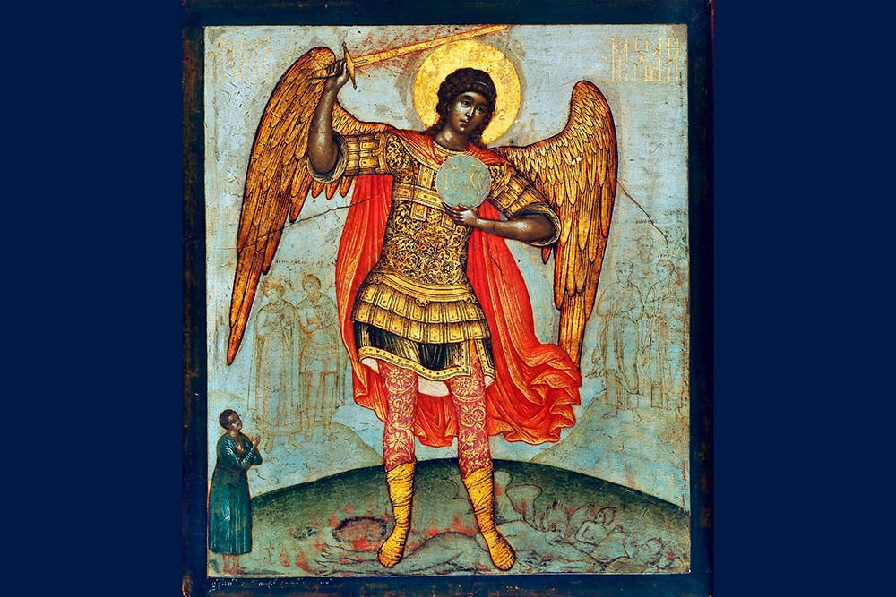 "Архангел Михаил, попирающий сатану", Симон Ушаков, 1674 год.