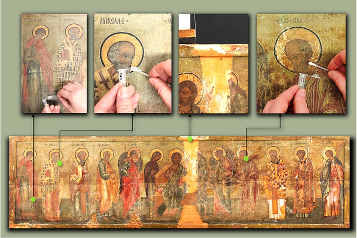 Ученые отобрали 15 проб с поверхности иконы "Деисус из 13 фигур" и нашли там микроскопический гриб.