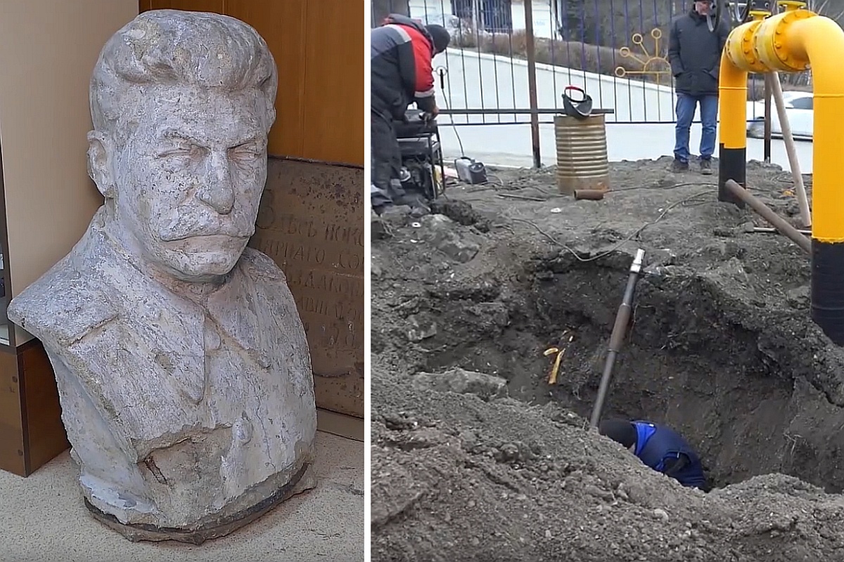 Рабочие сняли чуть более полуметра грунта. И нашли бюст. Он неплохо сохранился. Рабочие сняли чуть более полуметра грунта. И нашли бюст. Он неплохо сохранился.